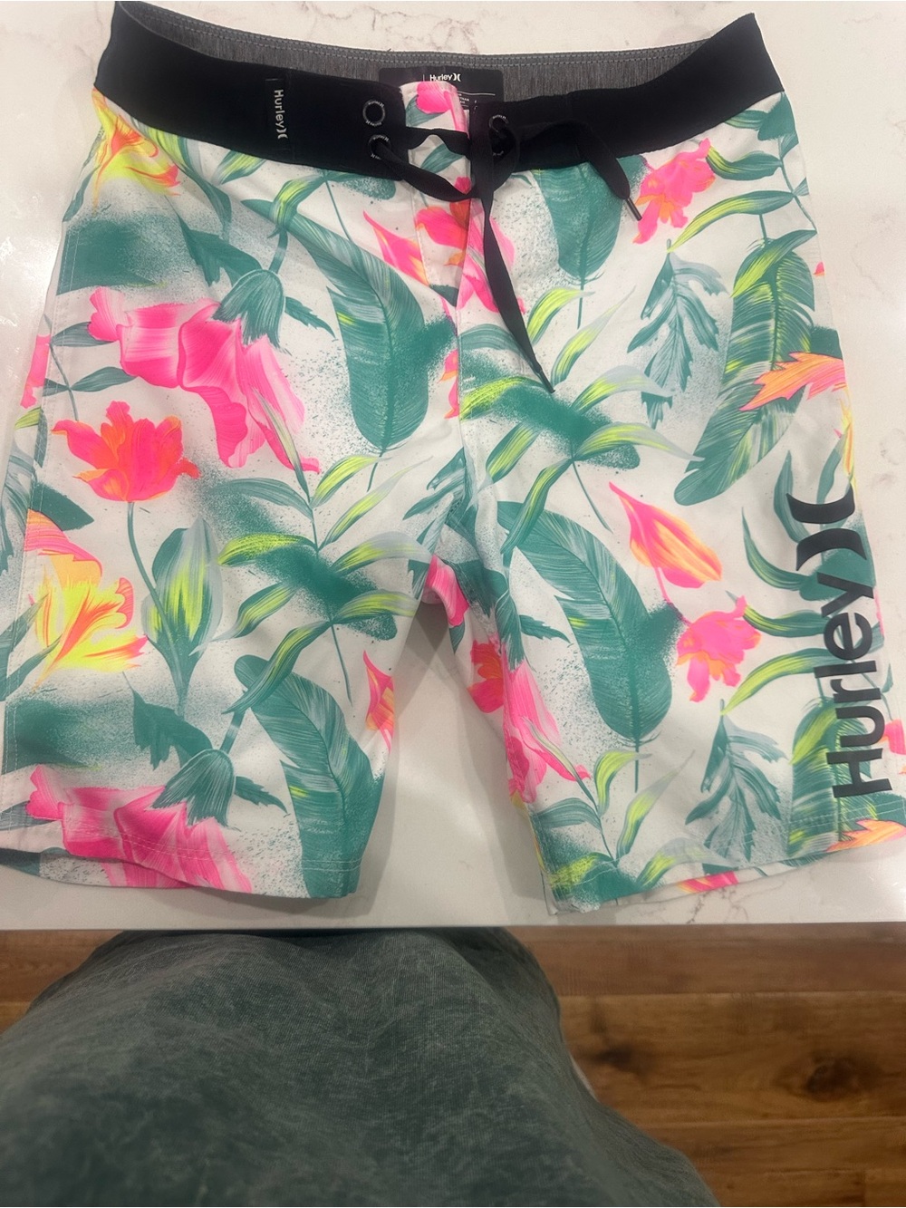 Hurley White Board Shorts with Pink & Green Floral